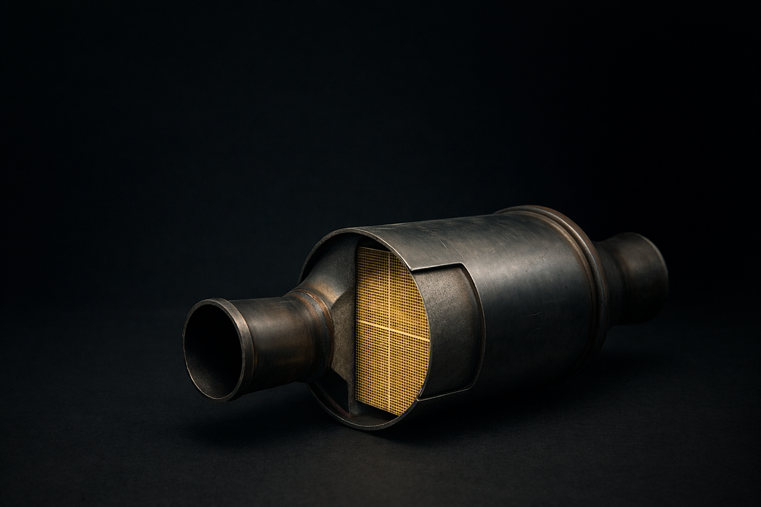 A cross-section of a diesel particulate filter